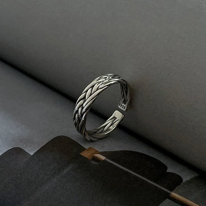 S925 Sterling Silver Vintage Twist Adjustable Ring