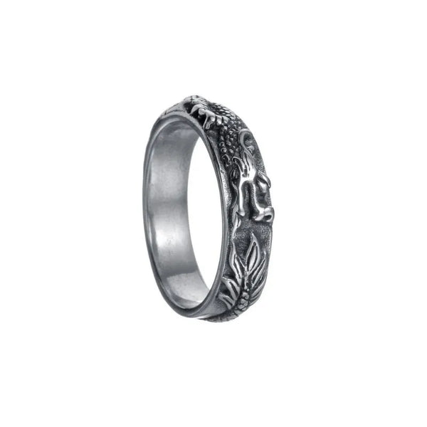 ULIKING JEWELRY RINGS Vintage Engraved Dragon Stainless Steel Ring Retro Silver 01
