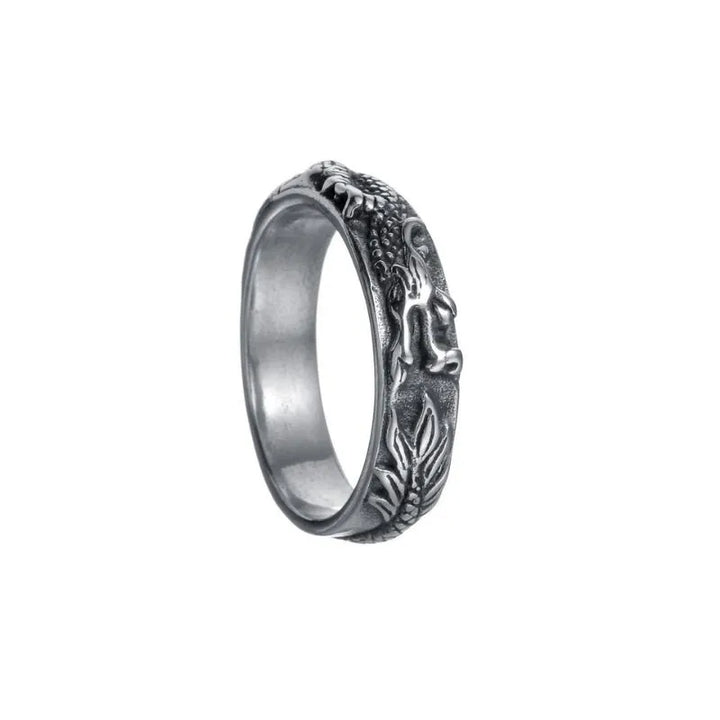 ULIKING JEWELRY RINGS Vintage Engraved Dragon Stainless Steel Ring Retro Silver01