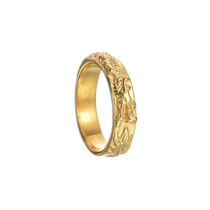 ULIKING JEWELRY RINGS Vintage Engraved Dragon Stainless Steel Ring  Gold 01