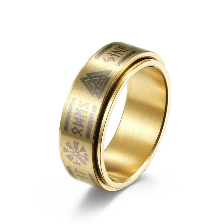 ULIKING JEWELRY RINGS Vintage Viking Valknut Rune Compass Stainless Steel Spinner Ring  GOLD