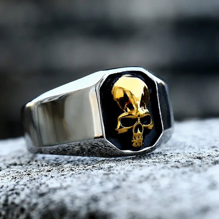 ULIKING JEWELRY RINGS Punk Stainless Steel Skull Ring  Gold