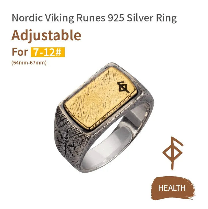ULIKING JEWELRY Handmade 925 Sterling Silver Viking Rune with Thor Hammer Ring - Gothic Lolita HEALTH