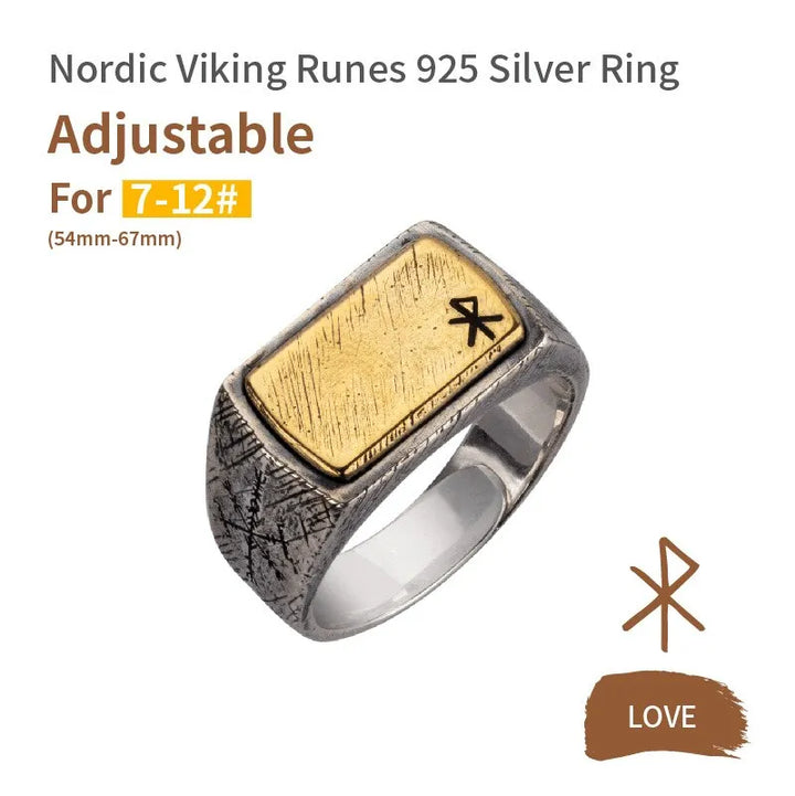 ULIKING JEWELRY Handmade 925 Sterling Silver Viking Rune with Thor Hammer Ring - Gothic Lolita LOVE