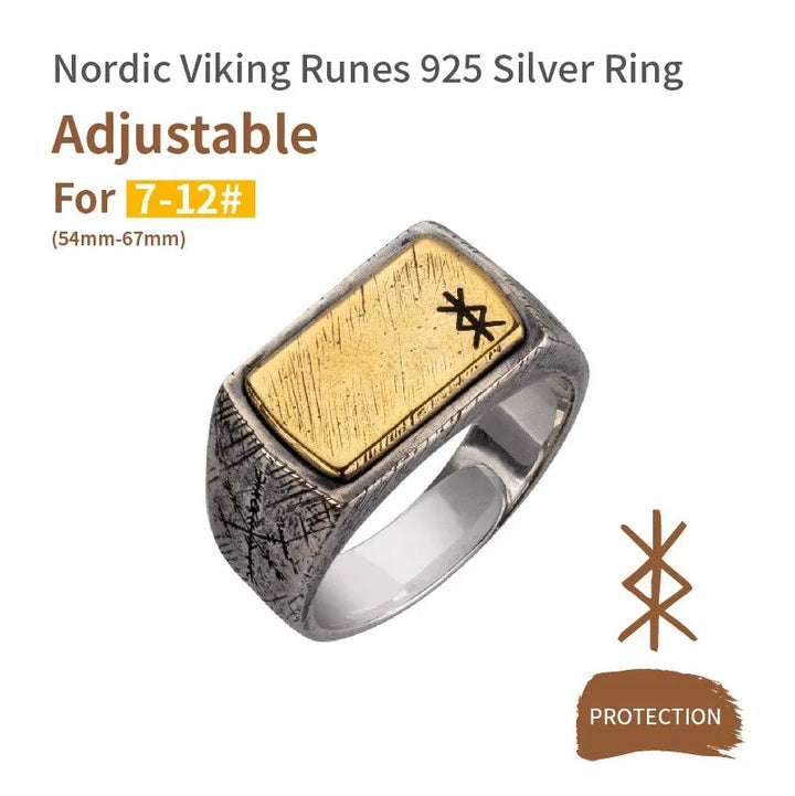 ULIKING JEWELRY Handmade 925 Sterling Silver Viking Rune with Thor Hammer Ring - Gothic Lolita PROTECTION