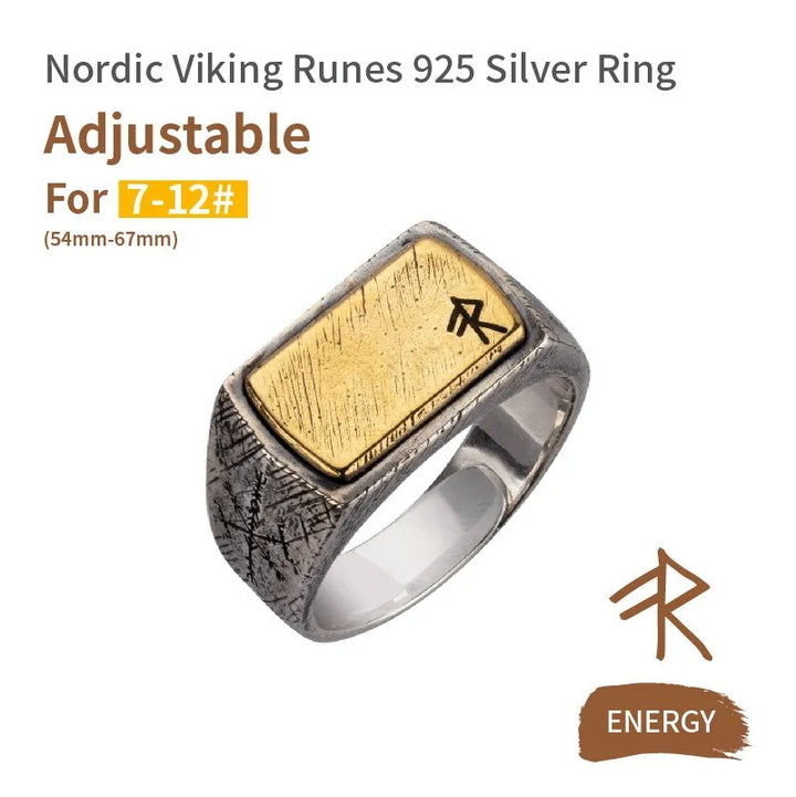 ULIKING JEWELRY Handmade 925 Sterling Silver Viking Rune with Thor Hammer Ring - Gothic Lolita ENERGY