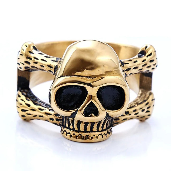 ULIKING JEWELRY  RING  Vintage Gothic Stainless Steel Unisex Skull Ring GOLD