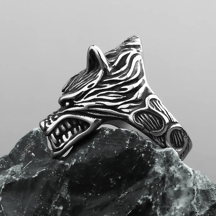 ULIKING JEWELRY RINGS Vintage Viking  Wolf Fenrir Stainless Steel Ring Silver01