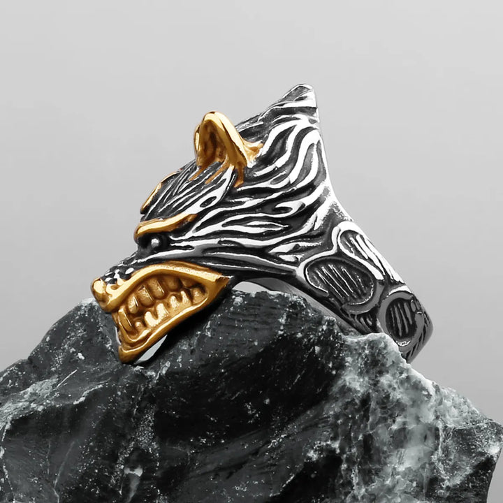 ULIKING JEWELRY RINGS Vintage Viking  Wolf Fenrir Stainless Steel Ring Gold01