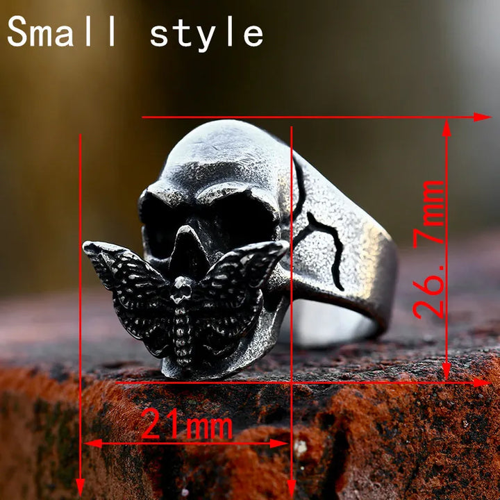 ULIKING JEWELRY RINGS Vintage Moth Skull Stainless Steel Ring 06