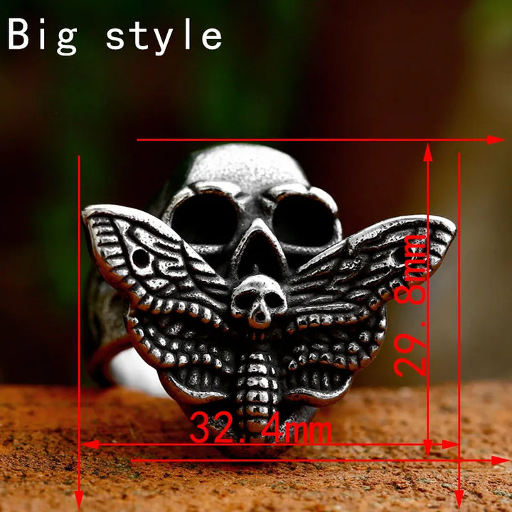 ULIKING JEWELRY RINGS Vintage Moth Skull Stainless Steel Ring 05