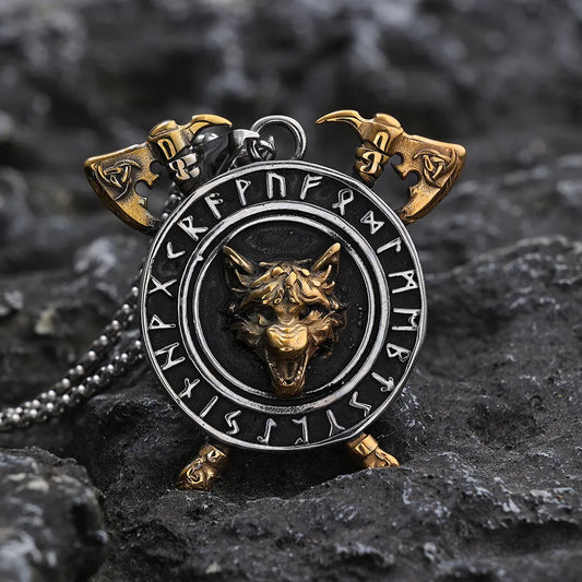 ULiking Jewelry Viking Wolf Rune Tomahawk Pendant Necklace