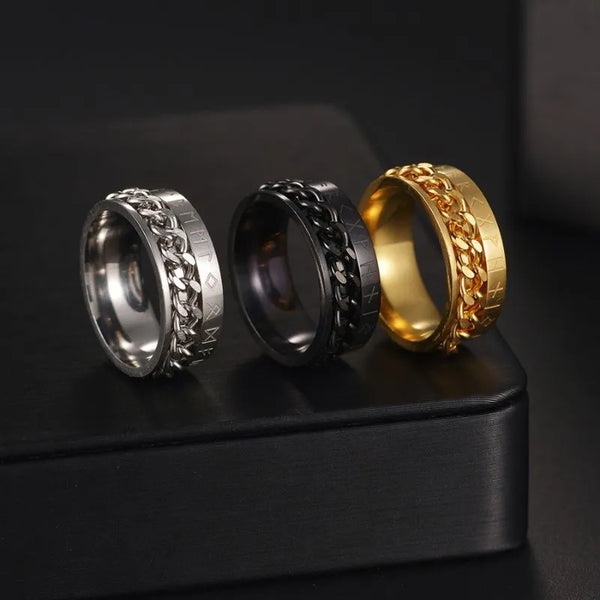 ULIKING JEWELRY RINGS  Viking Rune with Cuban Chain Spinner Ring 01