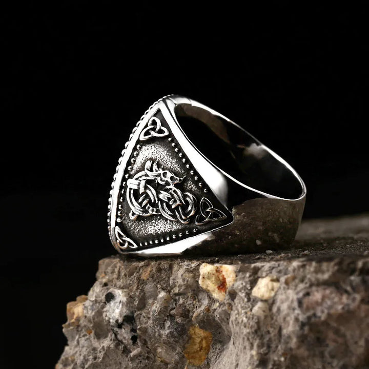 ULIKING JEWELRY RINGS  Viking Rune with Wolf Ring Black 03