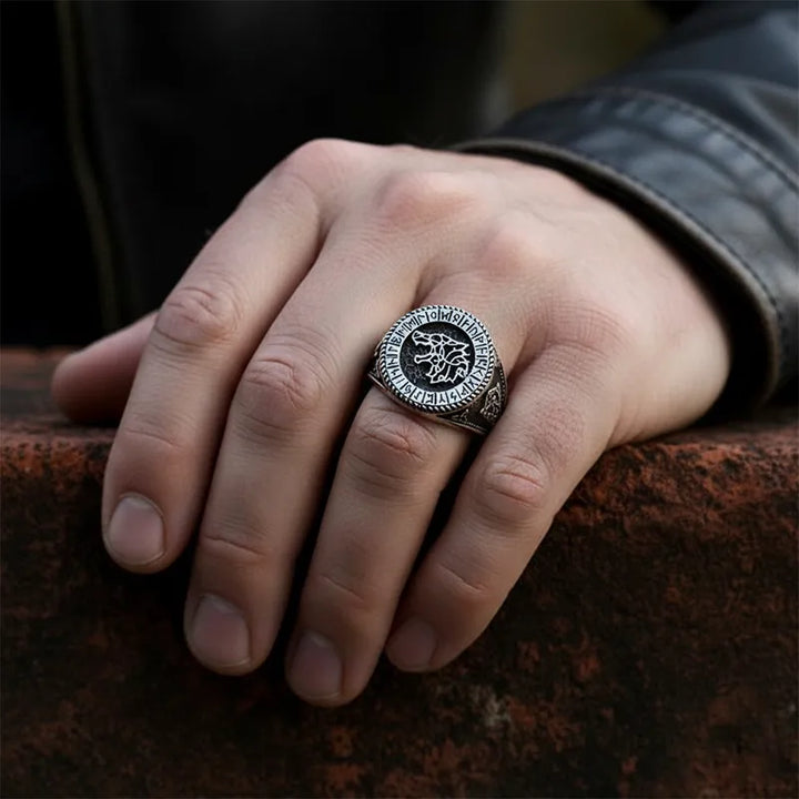 ULIKING JEWELRY RINGS  Viking Rune with Wolf Ring Black 02