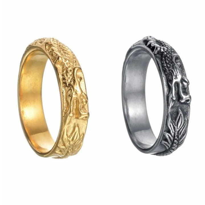 ULIKING JEWELRY RINGS Vintage Engraved Dragon Stainless Steel Ring 02