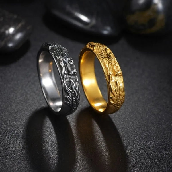 ULIKING JEWELRY RINGS Vintage Engraved Dragon Stainless Steel Ring 01