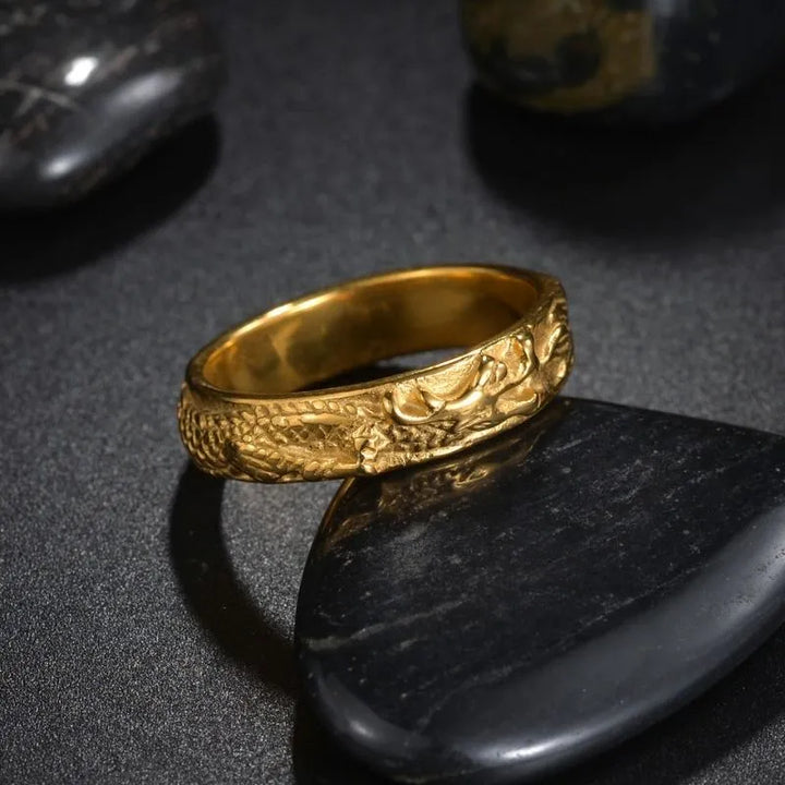 ULIKING JEWELRY RINGS Vintage Engraved Dragon Stainless Steel Ring Gold 