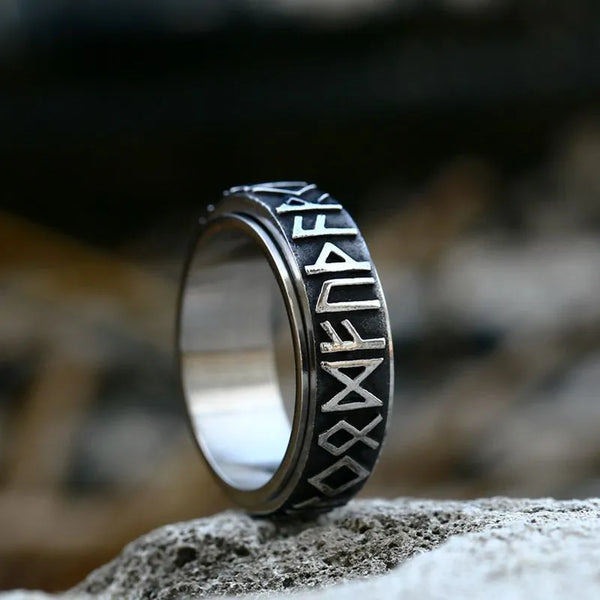 ULIKING JEWELRY RINGS Vintage Viking Rune Stainless Steel Spinner Ring Retro Silver 01