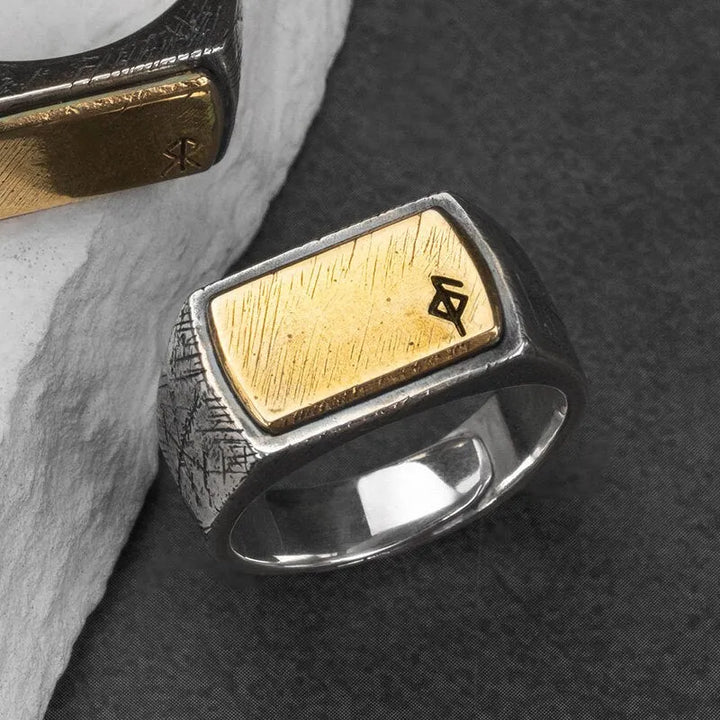 ULIKING JEWELRY Handmade 925 Sterling Silver Viking Rune with Thor Hammer Ring - Gothic Lolita Gold 01